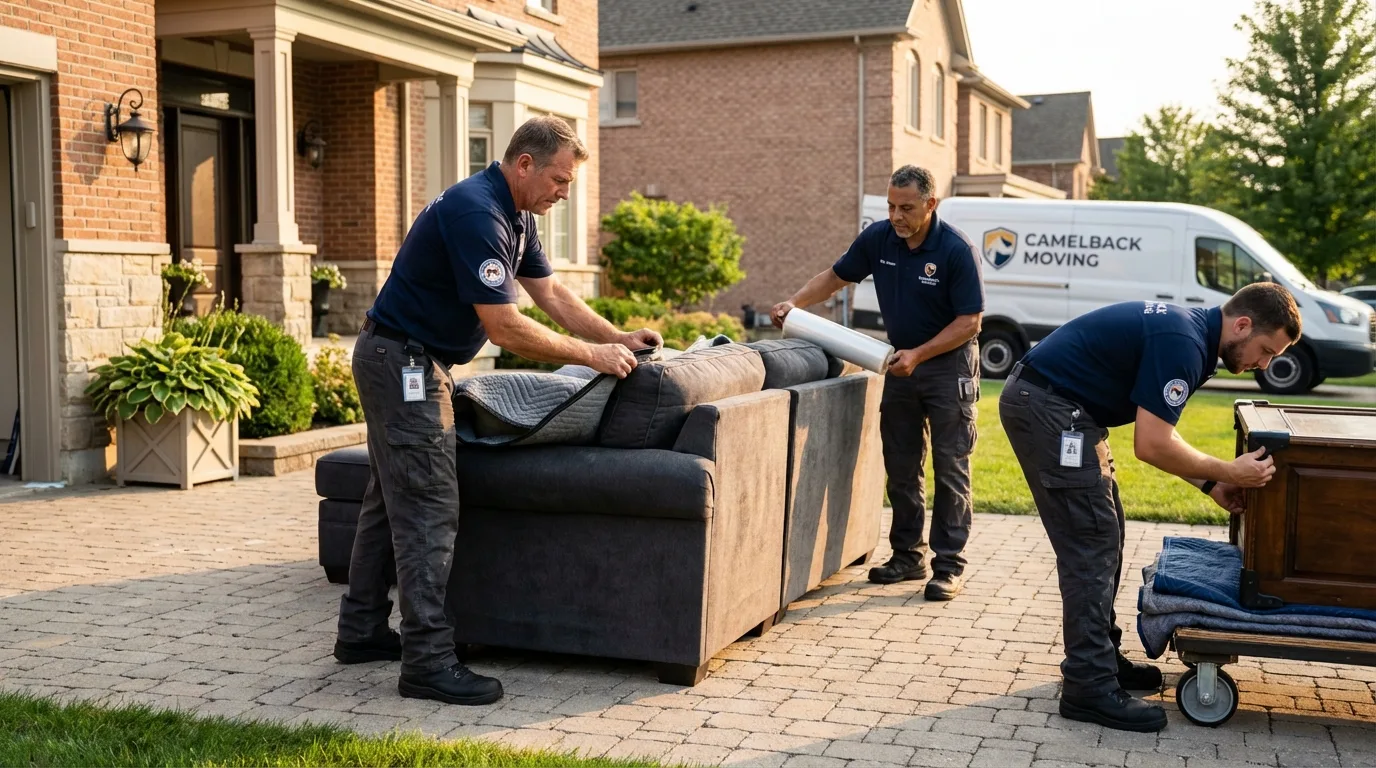 Large estate moving crew wrapping furniture in Lowell, AR