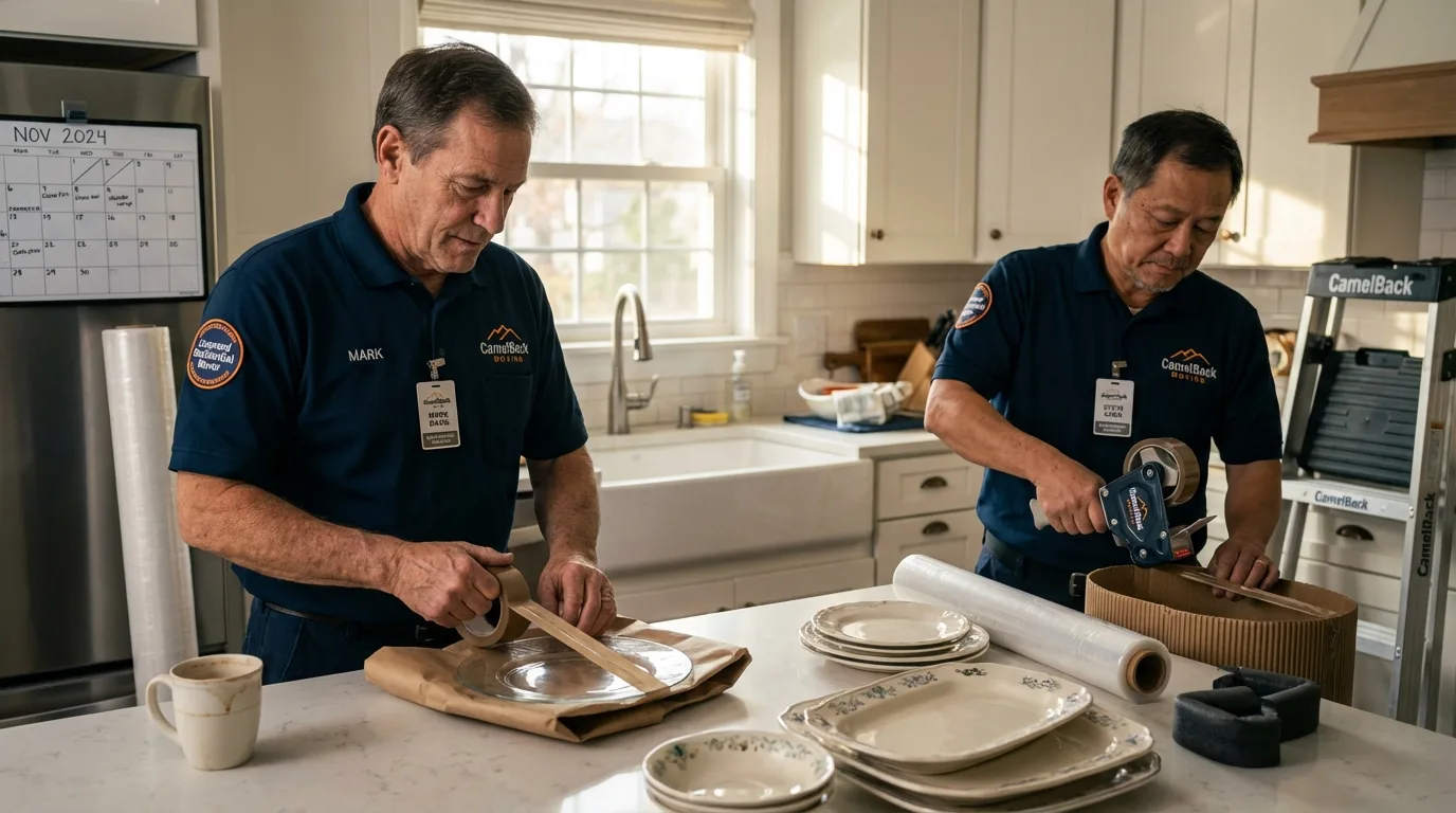Professional crew packing kitchen dishware in Lowell, AR